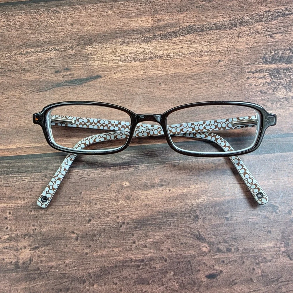 Coach Women Eyeglasses Dark Brown Light Blue Signature C Rectangular 47-17-135